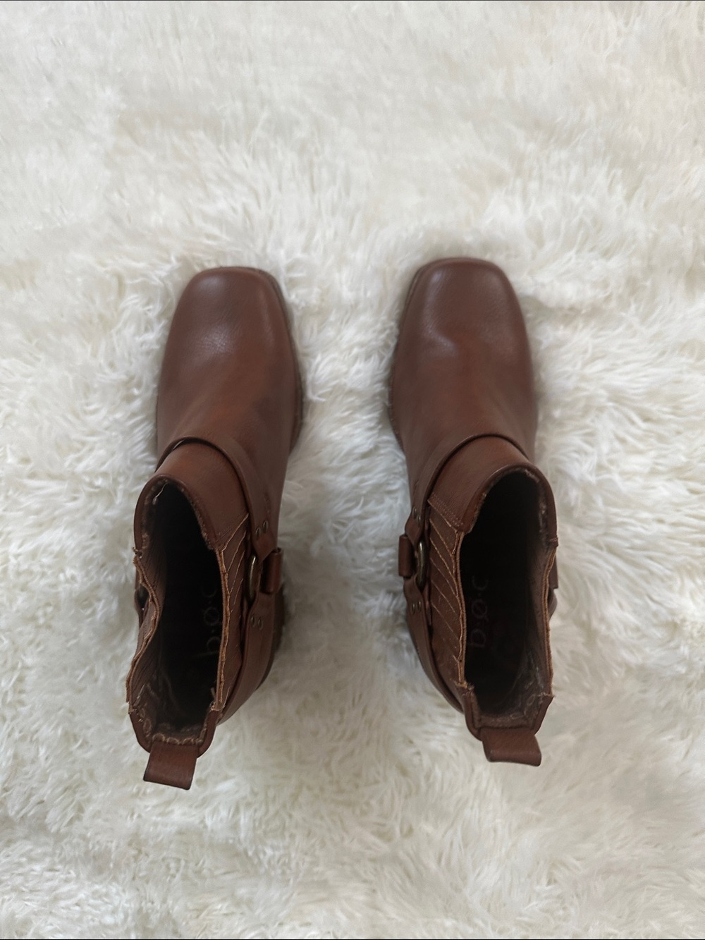 BC Footwear Chestnut Brown Leather Ankle Booties with Side Buckle